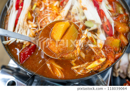 Korean spicy seafood dishes. Braised Cutlassfish Korean spicy seafood dishes. Braised Cutlassfish 118039064