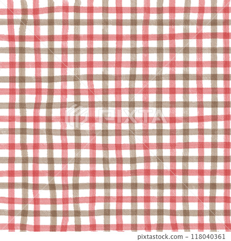 Red Brown Gingham Check Hand Drawn Background Overlay 118040361