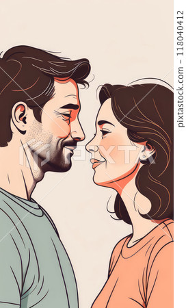Hug and smile in couple together for bonding, marriage. 118040412