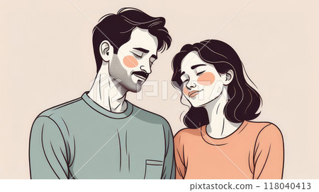 Hug and smile in couple together for bonding, marriage. 118040413