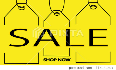 Sale promotion and advertising poster template, shop now sale poster on yellow background with shopping bags, sale offer vector illustration 118040805