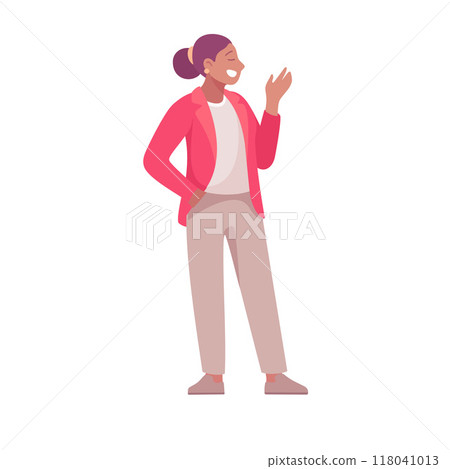 Happy Woman Standing and Talking to Somebody Vector Illustration Happy Woman Standing and Talking to Somebody Vector Illustration 118041013