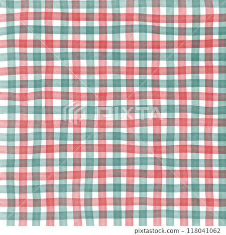 Red Green Gingham Check Hand Drawn Background Overlay 118041062