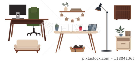 Base interior elements collection. Items for design interior, workplace, or home space pictures, poster or any advertisign Base interior elements collection. Items for design interior, workplace, or home space pictures, poster or any advertisign 118041365