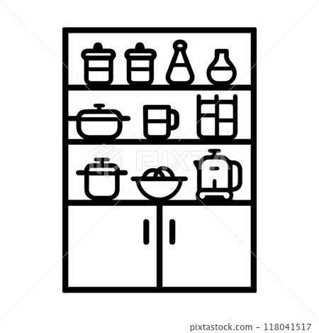 cupboard icon or modern line symbol. Vector line art and icon design with bold outline. Black and white Pixel Perfect minimalistic symbol isolated white background. Silhouette simple thin sign 118041517