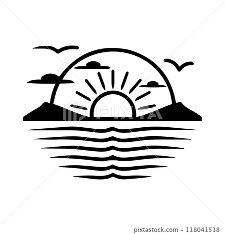 sunrise icon or modern line symbol. Vector line art and icon design with bold outline. Black and white Pixel Perfect minimalistic symbol isolated white background. Silhouette simple thin sign sunrise icon or modern line symbol. Vector line art and icon design with bold outline. Black and white Pixel Perfect minimalistic symbol isolated white background. Silhouette simple thin sign 118041518