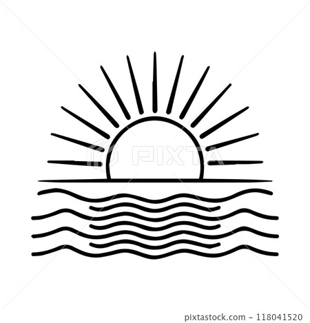 sunrise icon or modern line symbol. Vector line art and icon design with bold outline. Black and white Pixel Perfect minimalistic symbol isolated white background. Silhouette simple thin sign 118041520