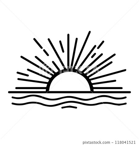 sunrise icon or modern line symbol. Vector line art and icon design with bold outline. Black and white Pixel Perfect minimalistic symbol isolated white background. Silhouette simple thin sign 118041521