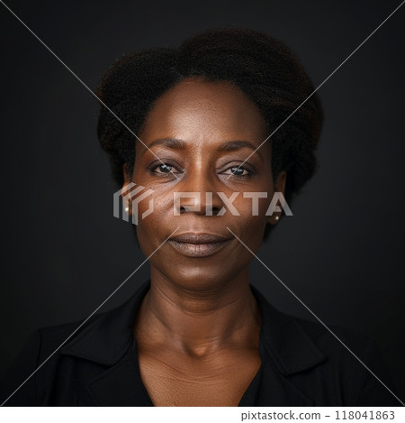 African American Woman confident woman with natural hair, exuding elegance against a dark background African American Woman confident woman with natural hair, exuding elegance against a dark background 118041863