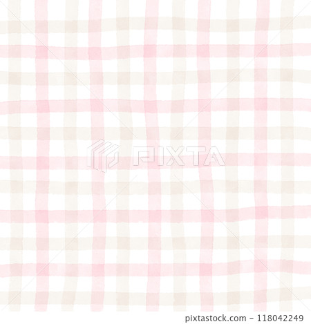 Pink Beige Gingham Check Hand Drawn Background Overlay 118042249