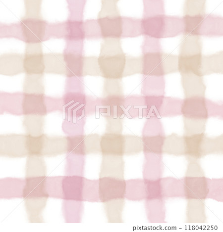Pink Beige Gingham Check Hand Drawn Background Overlay 118042250