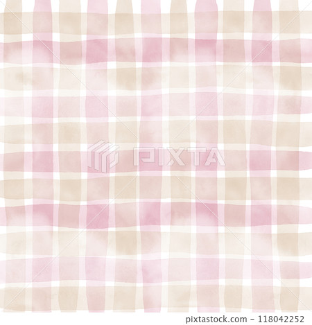 Pink Beige Gingham Check Hand Drawn Background Overlay 118042252