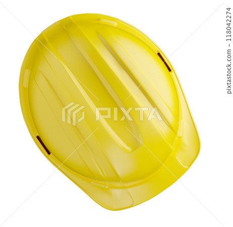 Top of Yellow Construction Hard Hat Isolated on a White Background. 118042274