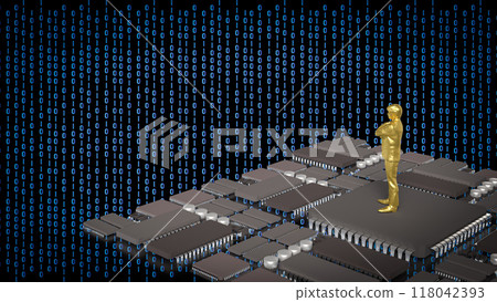 The gold man on pcb board for business or technology concept 3d rendering. 118042393