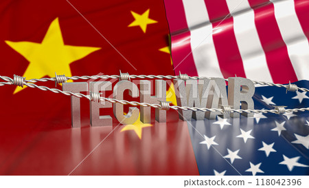 The Tech war text and barbed wire for Business or technology concept 3d rendering. 118042396