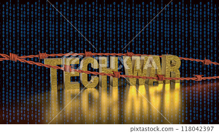 The Tech war text and barbed wire for Business or technology concept 3d rendering. 118042397