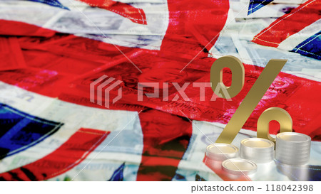The Gold zero percent on union jack flag for business concept 3d rendering 118042398