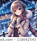 Girl taking a photo in winter night view 118042543