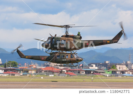 Japan Ground Self-Defense Force UH-1J helicopter taking off 118042771