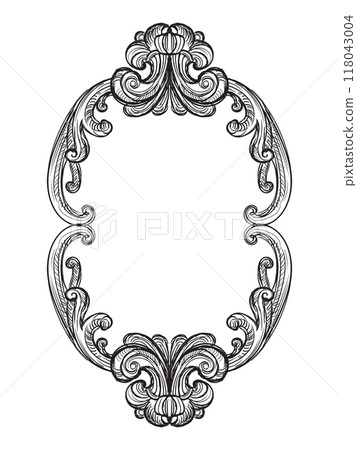 Engraving vintage frame baroque style isolated vector illustration Engraving vintage frame baroque style isolated vector illustration 118043004