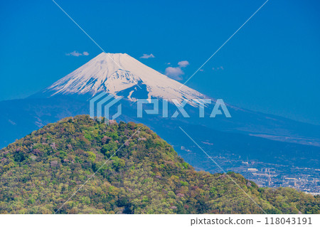 [靜岡縣] 從守山山頂展望台看到的田形平原和富士山 118043191