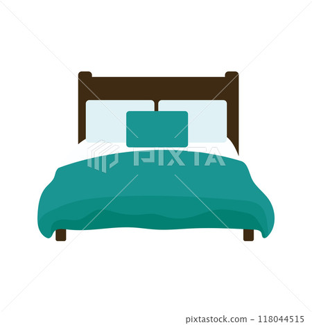 Comfortable double bed with pillows and modern design Vector 118044515