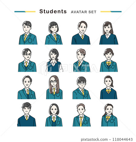 Avatar set of smiling students in uniform Avatar set of smiling students in uniform 118044643