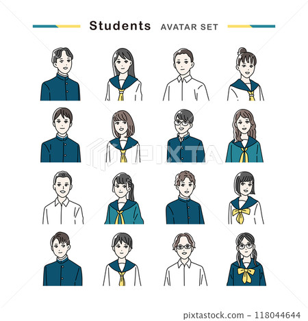 Avatar set of smiling students in uniform 118044644