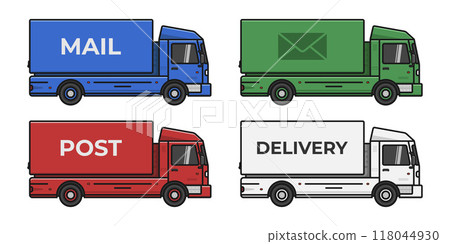 post mail delivery lorry truck side view cartoon style vector flat illustration 118044930