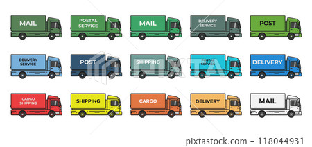 post mail delivery lorry truck side view cartoon style vector flat illustration post mail delivery lorry truck side view cartoon style vector flat illustration 118044931