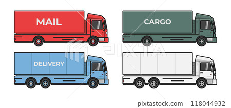 post mail delivery lorry truck side view cartoon style vector flat illustration 118044932