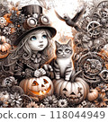 Halloween night with pumpkins and black cats 118044949