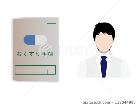 Medicine notebook and pharmacist 118044995
