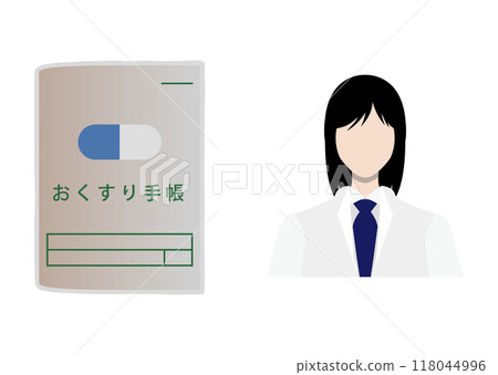 Medicine notebook and pharmacist 118044996