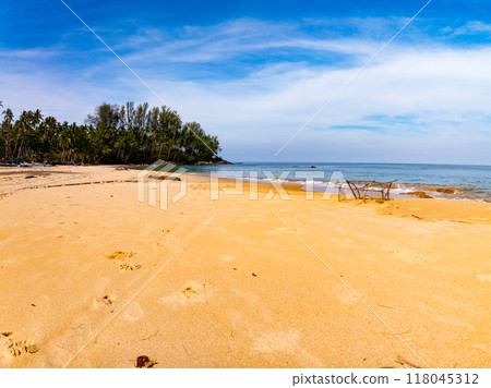 Beautiful beach and sand texture in sunny summer day background 118045312