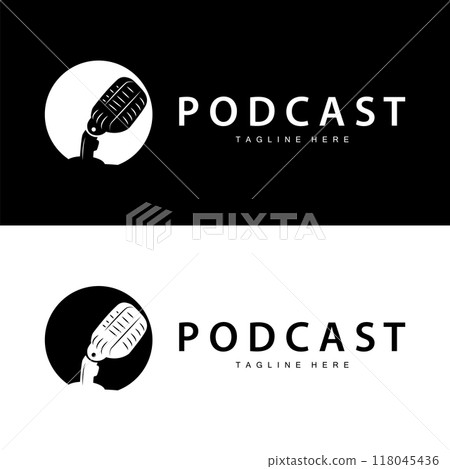 Podcast Logo, Vector, Headset and Chat, Simple Vintage Microphone Design 118045436