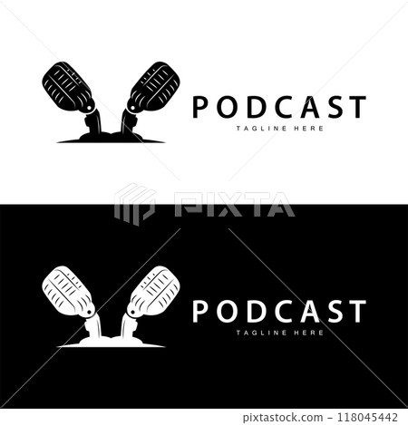 Podcast Logo, Vector, Headset and Chat, Simple Vintage Microphone Design 118045442