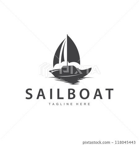 Simple fishing boat sailboat logo simple design black silhouette ship marine illustration template 118045443