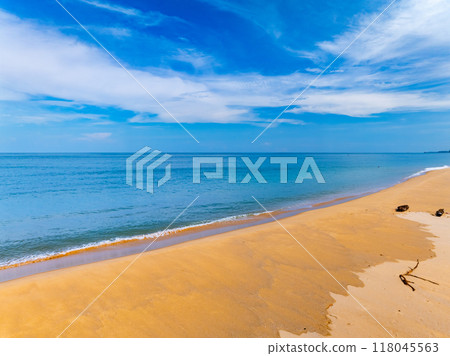 Beautiful beach and sand texture in sunny summer day background 118045563