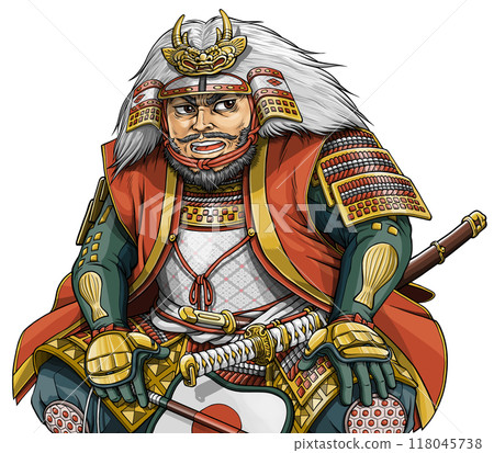 武田信玄坐在地上，拿著槍白 118045738