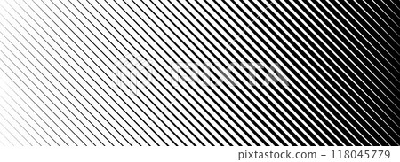 Slant line halftone gradation texture. Fading diagonal stripe gradient background. Black oblique pattern backdrop. Thin parallel line vanish wallpaper for overlay, print, cover, graphic design. Vector 118045779