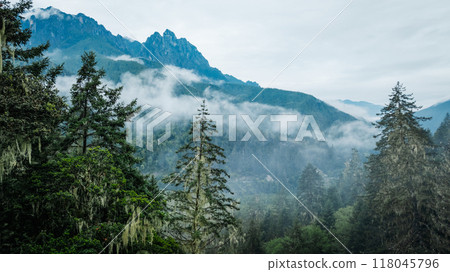 Aerial footage of beautiful high altitude forest mountain landscape Aerial footage of beautiful high altitude forest mountain landscape 118045796