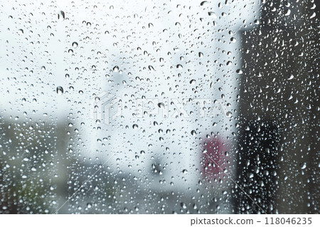 Window glass on rainy day 118046235