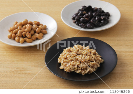 Black bean natto, ground natto and natto Black bean natto, ground natto and natto 118046266