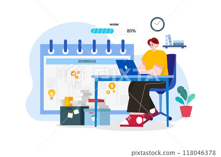 Business employees maintain a schedule 118046378