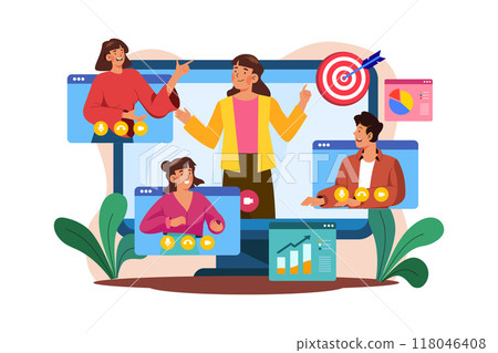 Businesswoman doing discussion on online meeting Businesswoman doing discussion on online meeting 118046408
