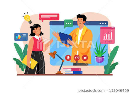 Employee doing online meeting Employee doing online meeting 118046409