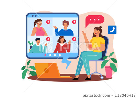 Video call with family members Video call with family members 118046412