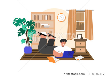 Freelancer doing work from home Freelancer doing work from home 118046417
