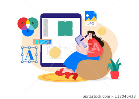 Female designer drawing design with tablet Female designer drawing design with tablet 118046438